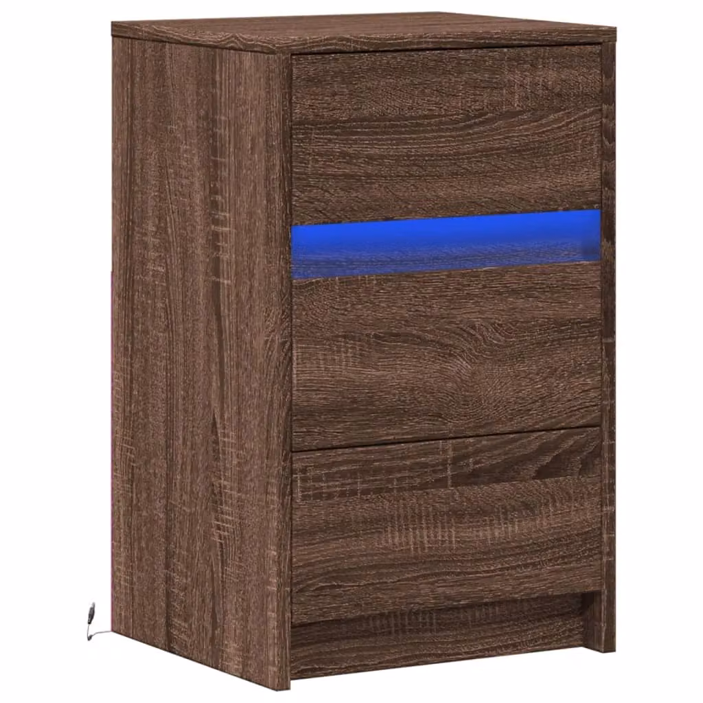 Berkfield Home Bedside Cabinet with Integrated LED Lights in Brown Oak – 3