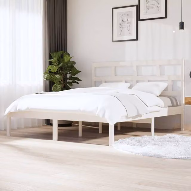 Berkfield Home Super King Size Solid Wood Bed Frame in White, W/D/H: 180 x 200 cm – 1