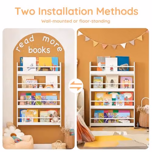 SoBuy Wall Mounted 4 Tier Childrens Bookcase in White – 2