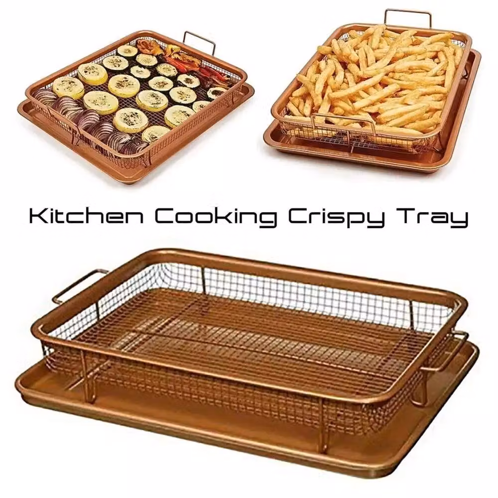VOGREX Non-Stick Copper Mesh Oven Baking Crisper Tray with Handles, Bronze – 2