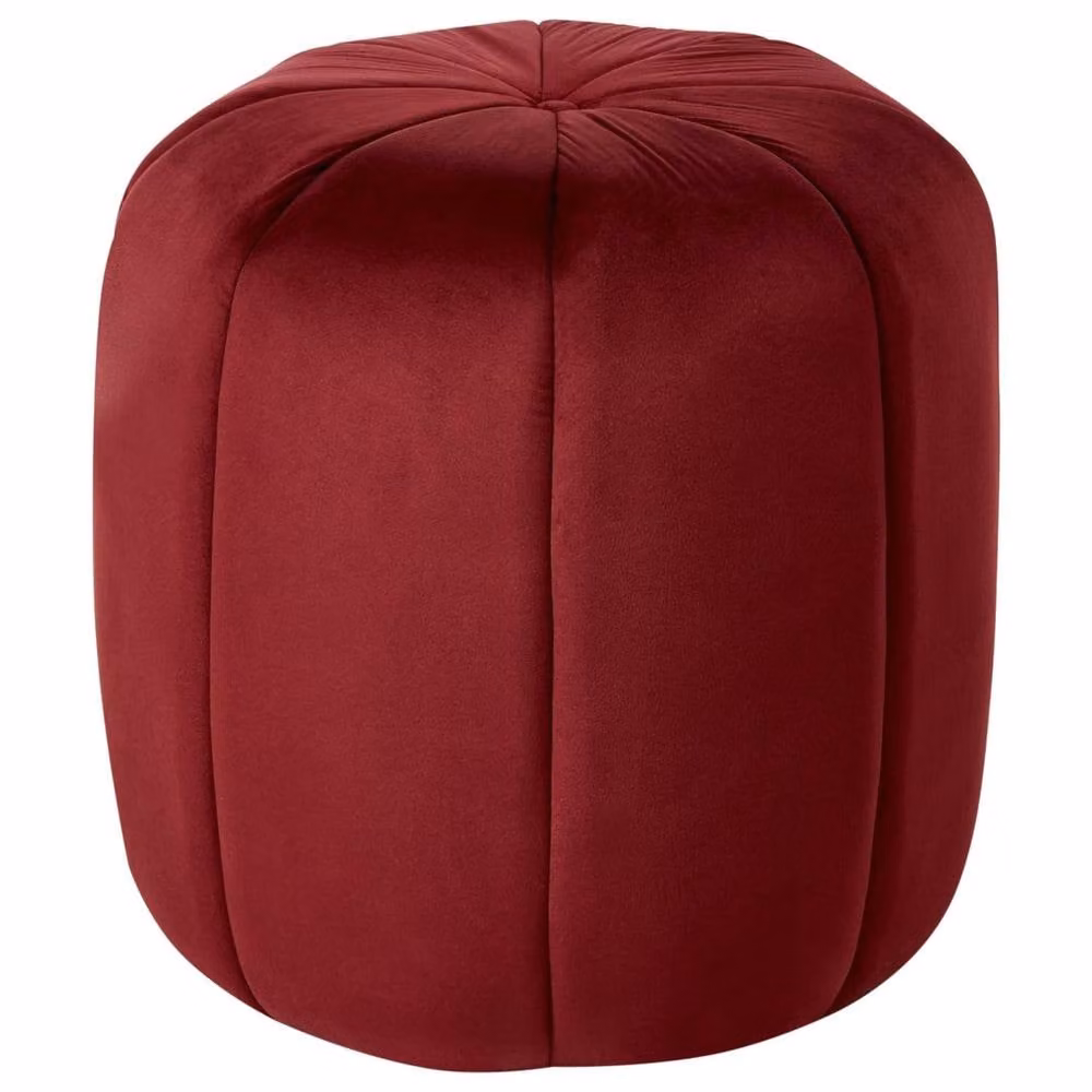 Wyld and Coco Modern Red Velvet Cylindrical Round Pouffe – 2