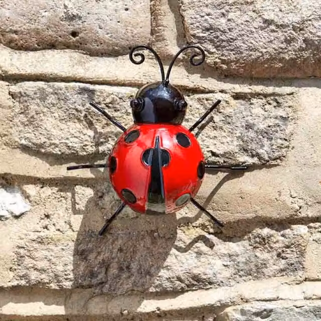 Garden Mile Hanging Ladybird Metal Garden Ornament, Red and Black, Height: 13 cm