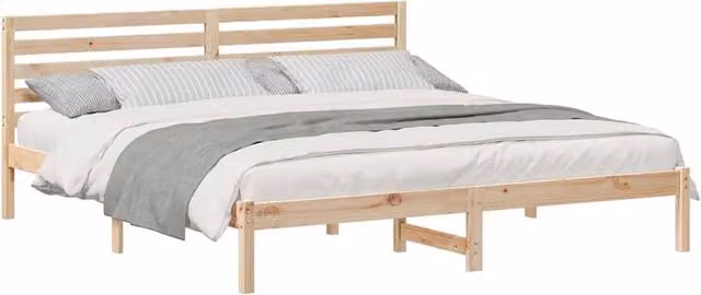 Berkfield Home Elegant Bed with Headboard in Brown Solid Pine Wood, 200 x 200 cm – 1