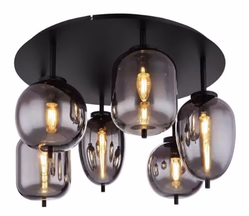 Globo Lighting Blacky Modern Sphere Ceiling Light in Black with Smoke Glass Shade and 6x E14 Sockets – 1