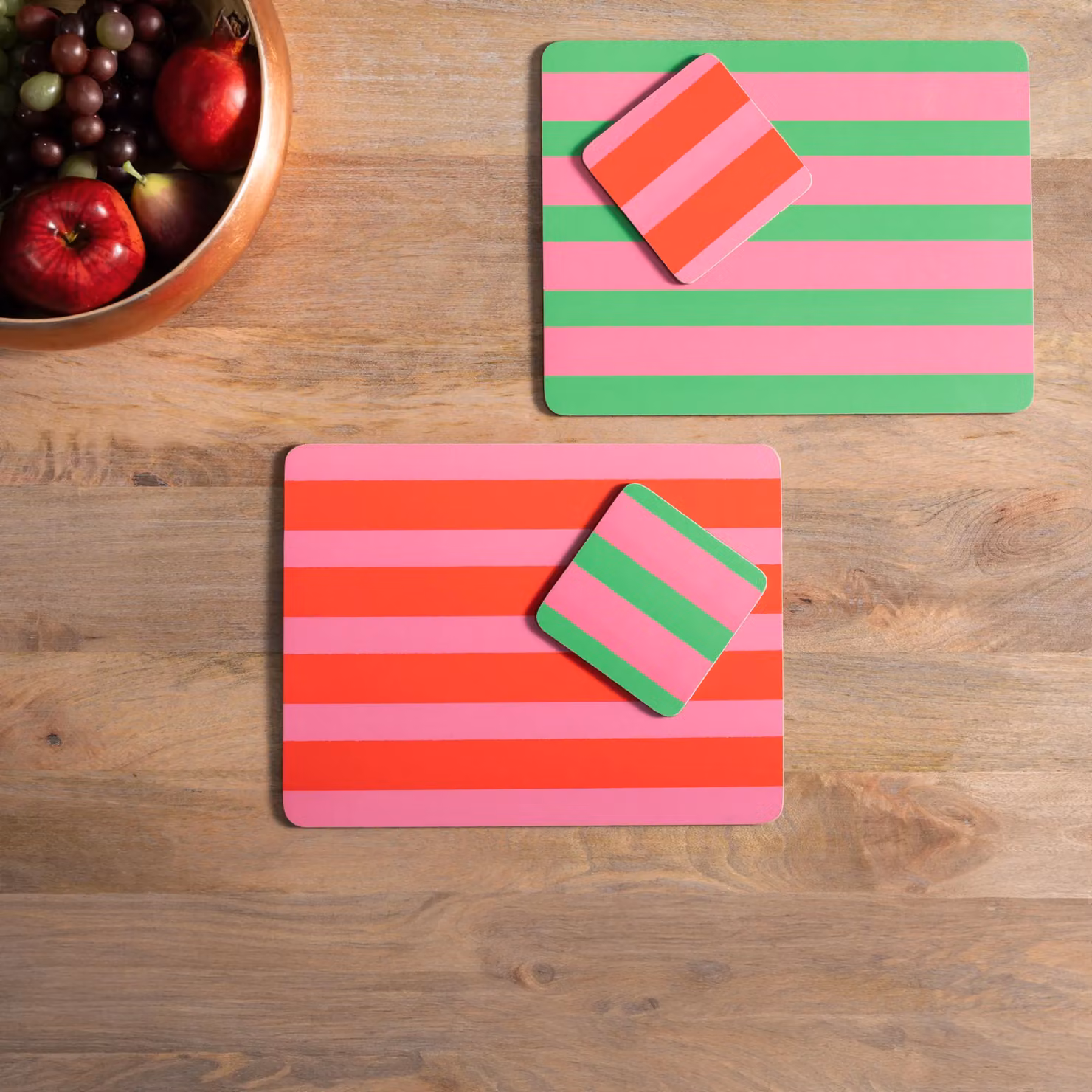 Creative Tops Set of 4 Retro Striped Rectangle Placemats in Pink and Green with Cork Backing, W: 30 cm, D: 22 cm, H: 1.5 cm – 3