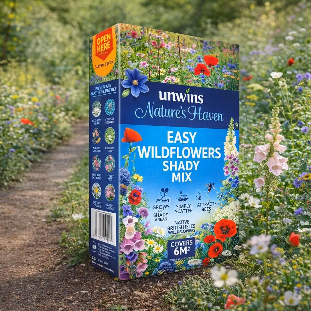 Unwins Nature's Haven Easy Wildflowers Shady Mix Multicolour Flower Seeds, 1.2kg – 3