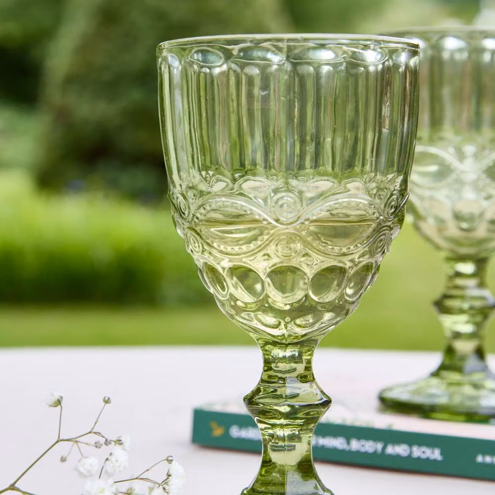 Dibor Set of 4 Mixed Colour Geometric Wine Goblets, 350ml per glass (Blue, Pink, Turquoise, Green) – 4