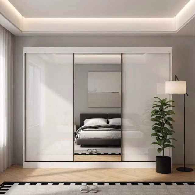 KDMD Pacific 250cm Gloss White Sliding Door Wardrobe with Mirror