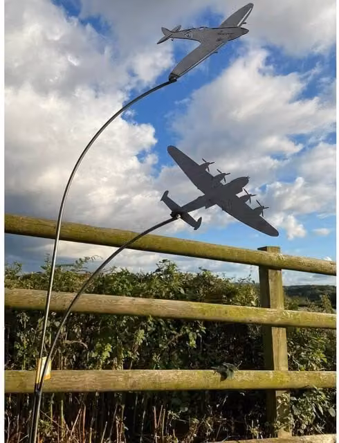 Poppyforge Spitfire & Lancaster Garden Art, Black Metal, W: 37 cm, H: 133 cm