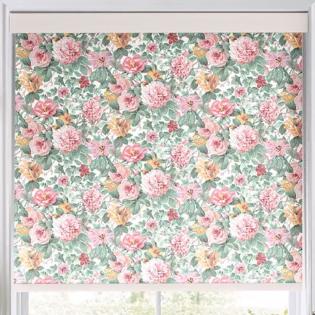 Laura Ashley Aveline Made to Measure Blackout Roller Blind in Rose Floral Pink and Multicolour
