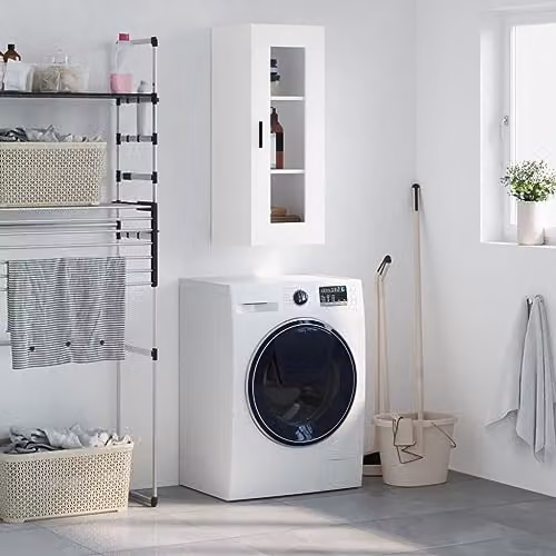 vidaXL Wall Mounted Cabinet with Glass Doors, White, W/D/H: 34.5 x 34 x 90 cm – 2