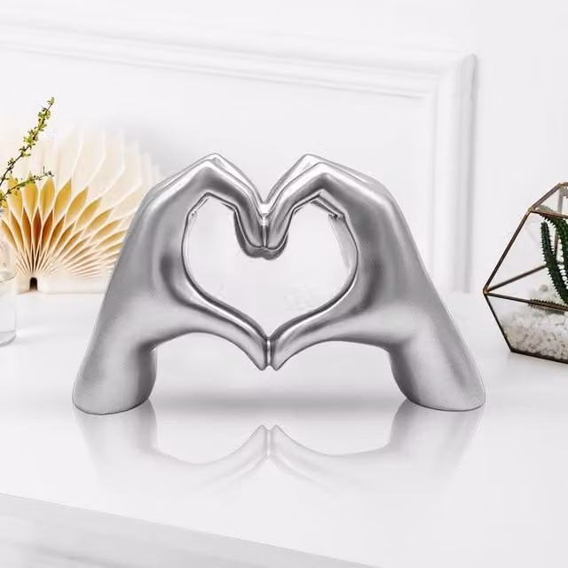 Huhote Modern Heart Hands Sculpture in Silver – 1