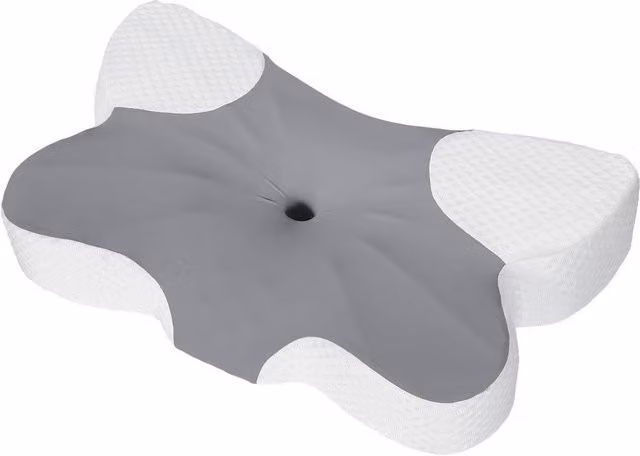 VOGREX Breathable Ergonomic Memory Foam Neck Support Pillow with Removable Silk Cover in Grey
