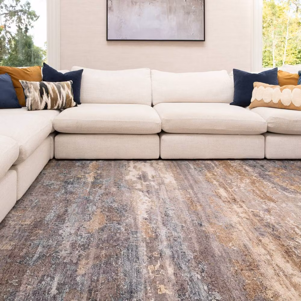 Kukoon Gold Blue Abstract Modern Washable Rug, W/D/H: 80 x 300 cm – 2