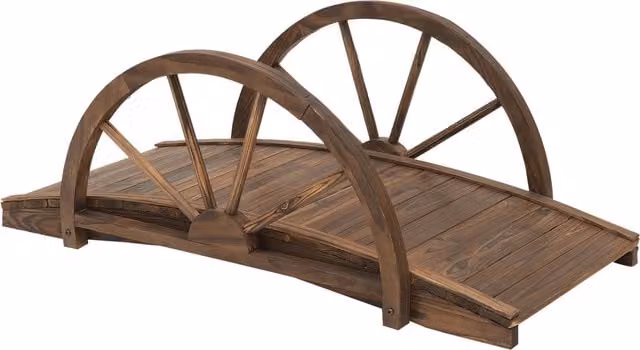 Outsunny Wooden Garden Bridge in Brown Stained Finish with Arc Railings, W: 100 cm, D: 50 cm, H: 37 cm