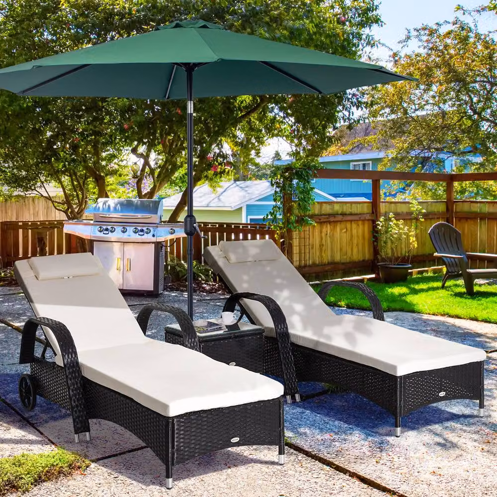 ERGOVEXA 2 Seater Polyrattan Sun Lounger Set with Side Table and Adjustable Headrests in Black – 4