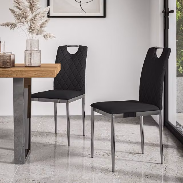More4Homes Monza Faux Leather Dining Chairs with Chrome Legs, Set of 6, Black
