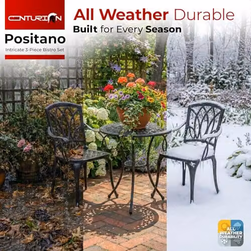 Centurion Supports Positano Black Lacquered Metal Garden and Patio Bistro Set with Table and 2 Chairs – 5