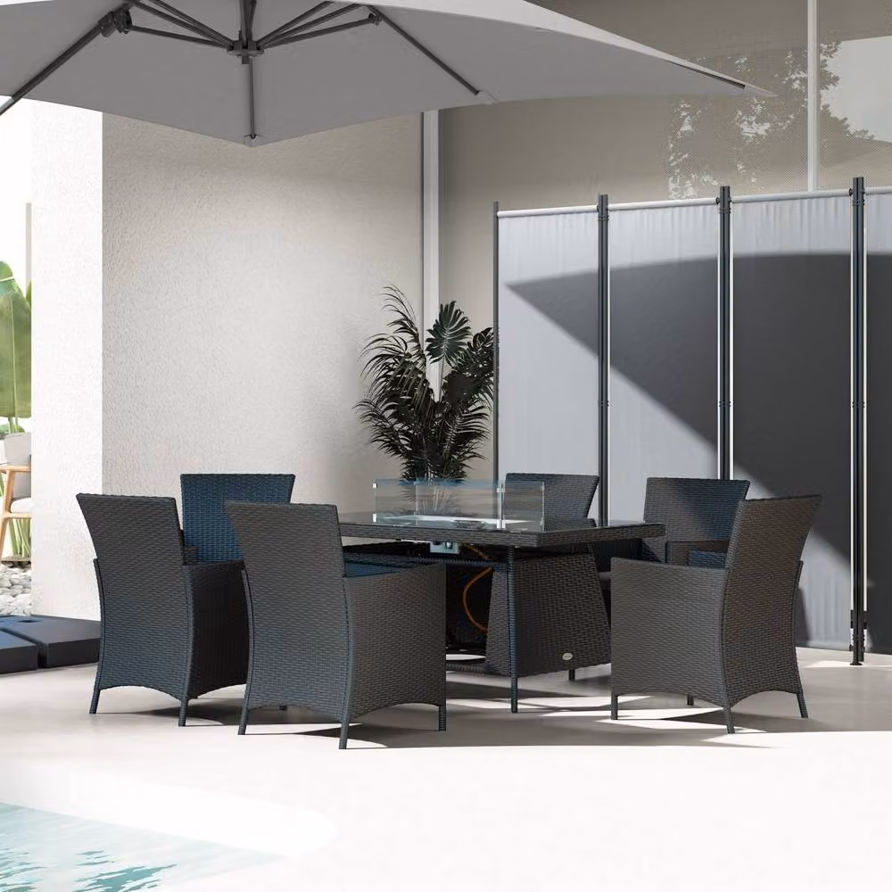 Wyld Haus Lemadi 6-Seater Rattan Outdoor Dining Set with Black Fire Pit Table – 7
