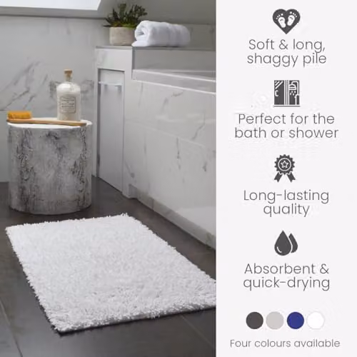 Allure Bath Fashions Tumble Twist Cotton Bath Mat, White, W: 55 cm, L: 90 cm – 3