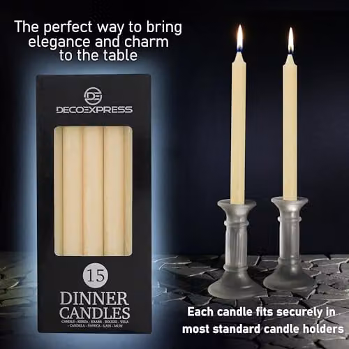 Deco Express Set of 15 Unscented Dripless Taper Candles in White and Beige – 6