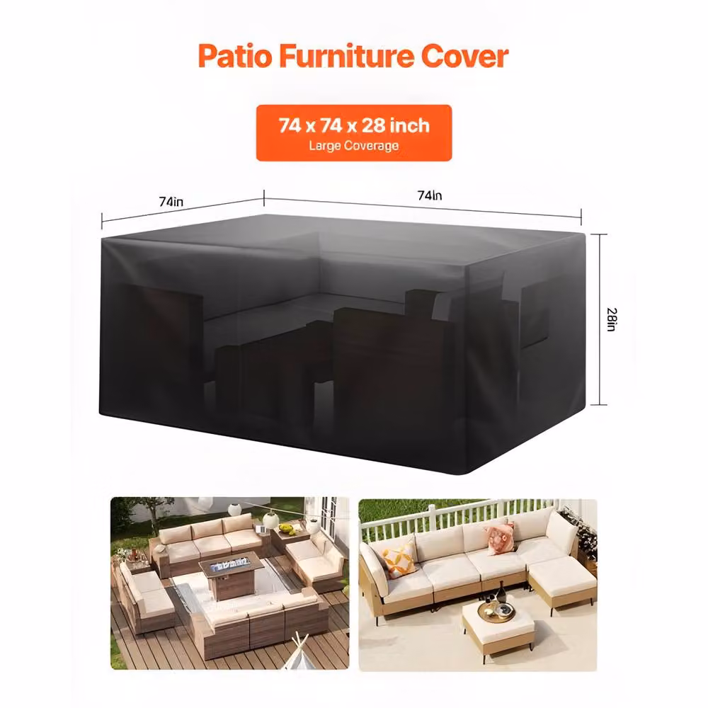 VEVOR Heavy Duty Water Repellent Polyester Patio Furniture Cover for Corner Sofas, Black – 3