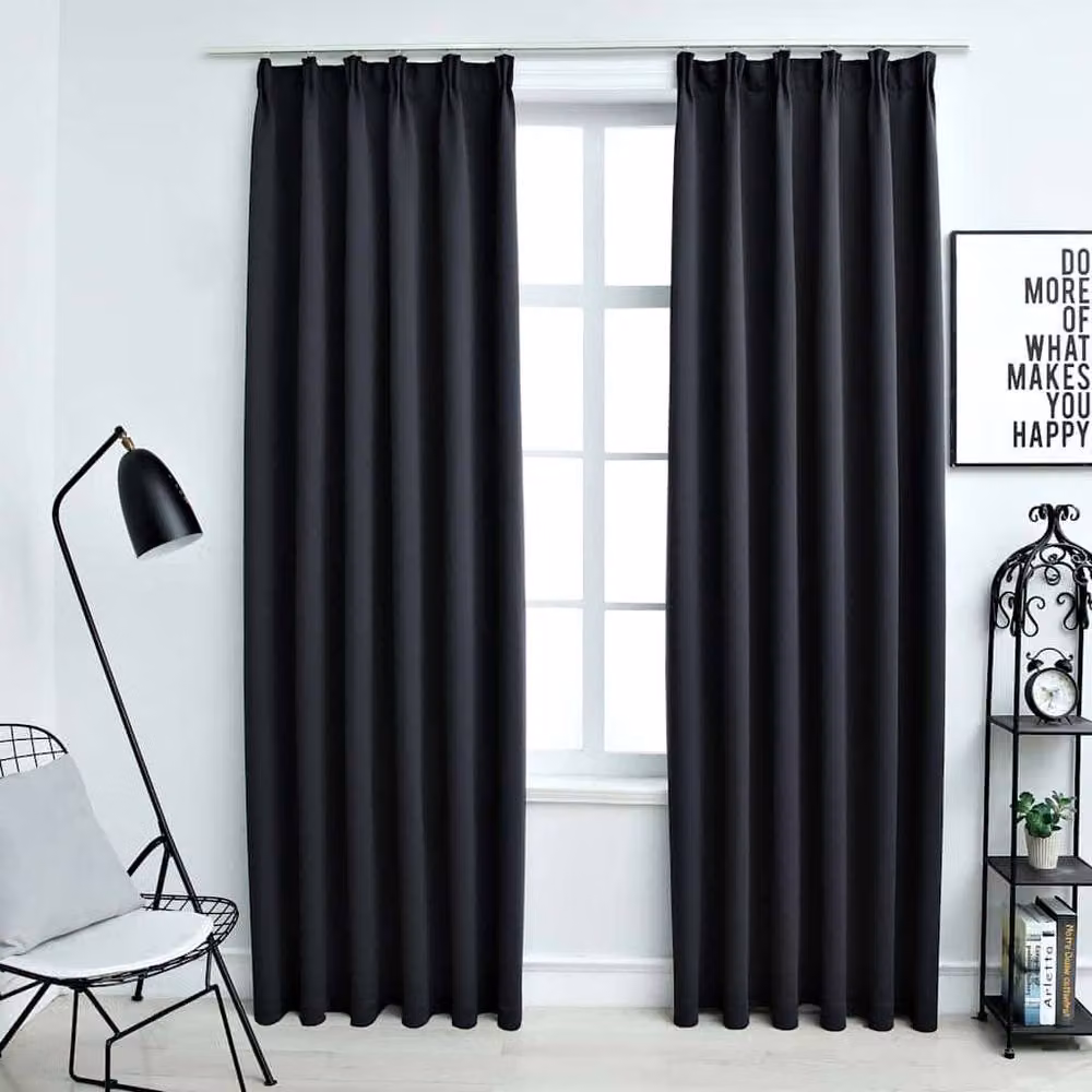 Berkfield Home Blackout Curtains with Hooks, 2 Pack, Black, W: 140 cm, H: 245 cm – 2