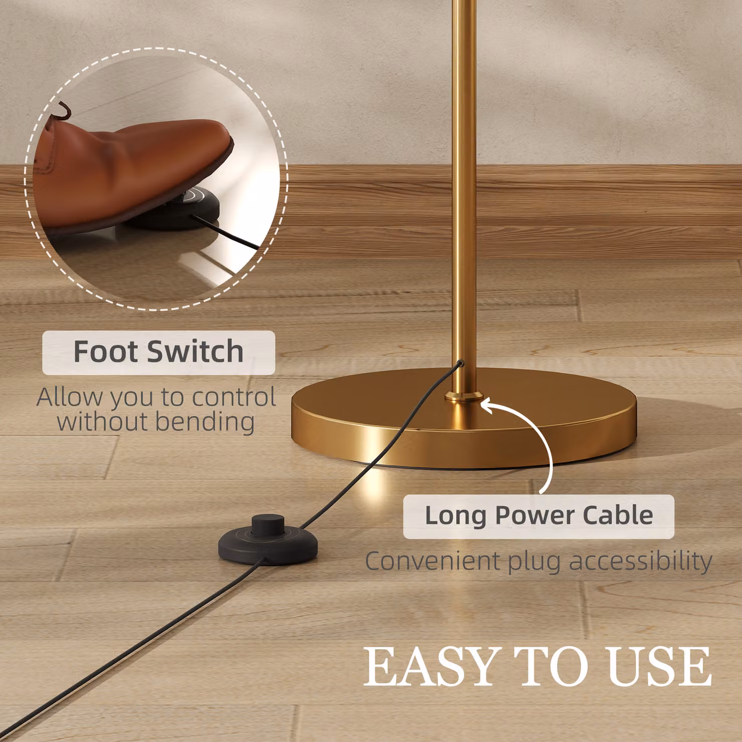 HOMCOM LED Floor Lamp with Remote Control, Dimmable and Timer Function, Gold/Brass Metal and Fabric Cylinder Design – 4