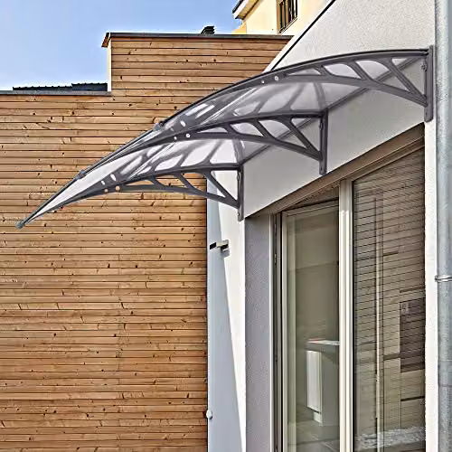 Outsunny Wall-Mounted Door Canopy Awning with Grey and Transparent Polycarbonate Cover, W: 75 cm, D: 23 cm, H: 75 cm – 3