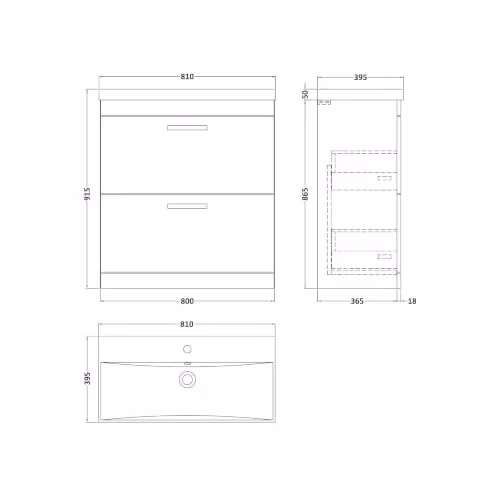 Balterley Floor Standing Vanity Unit with Thin Edge Basin and 2 Soft Close Drawers, Anthracite, W: 81.0 cm, D: 39.0 cm, H: 91.5 cm – 2