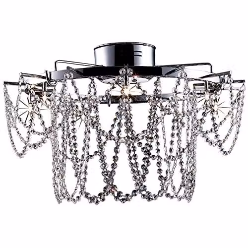 Netlighting Tabor 7 Light Glass and Crystal Ceiling Light in Chrome and Grey