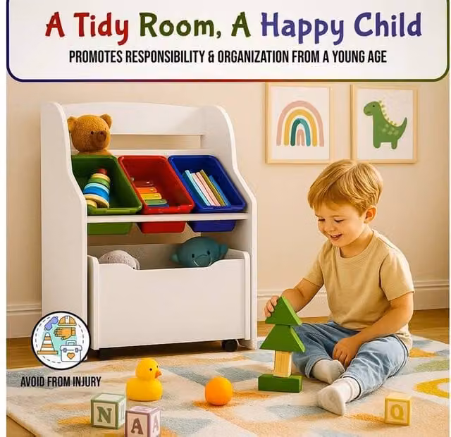 Hygrad White Wood Childrens Toy and Book Storage Organiser Bins – 1