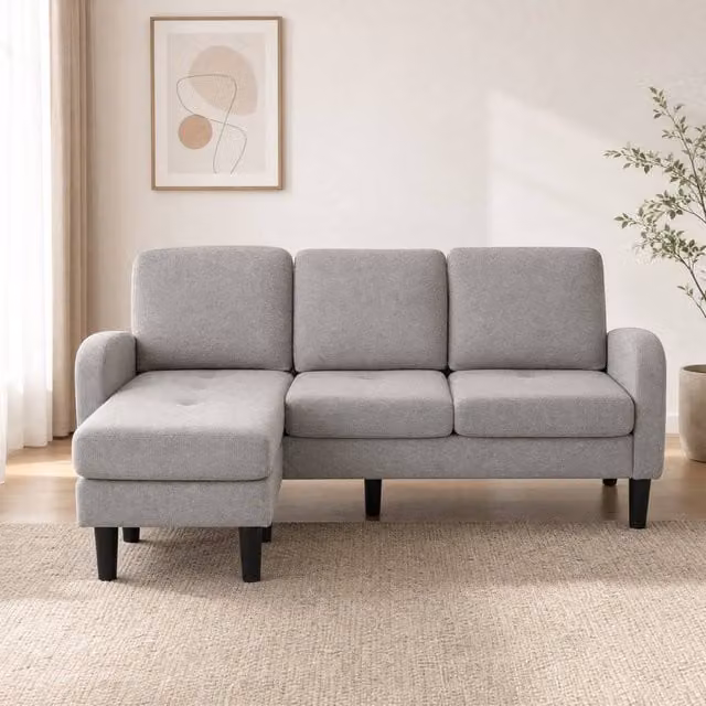 STILVORA Reversible 3-Seater L-Shape Corner Sofa with Chaise in Beige and Grey Fabric – 1