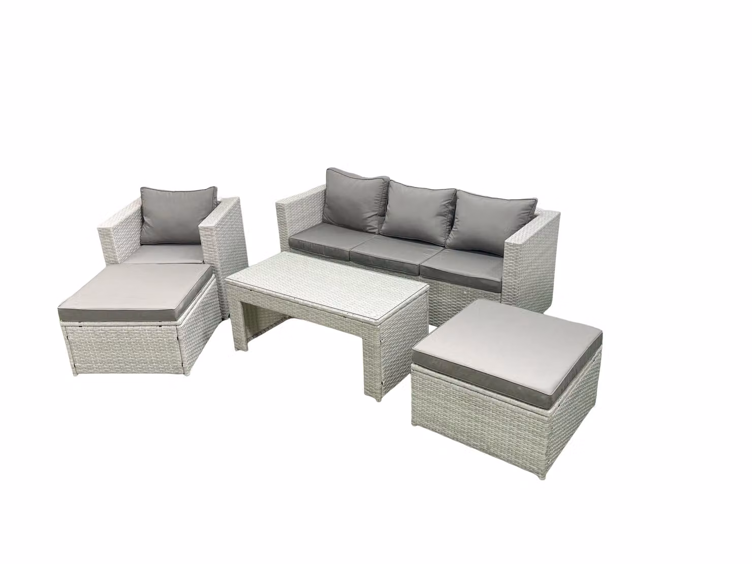 Fimous 6 Seater Outdoor Rattan Garden Furniture Set with Grey Cushions, 2 Footstools and Coffee Table – 2