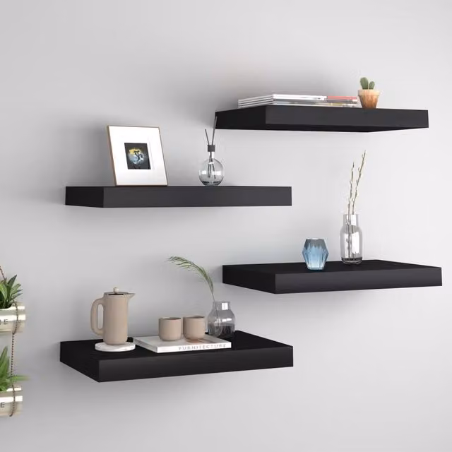 Berkfield Home Set of 4 Black Floating Wall Shelves, W/D/H: 40 x 23 x 3.8 cm – 1
