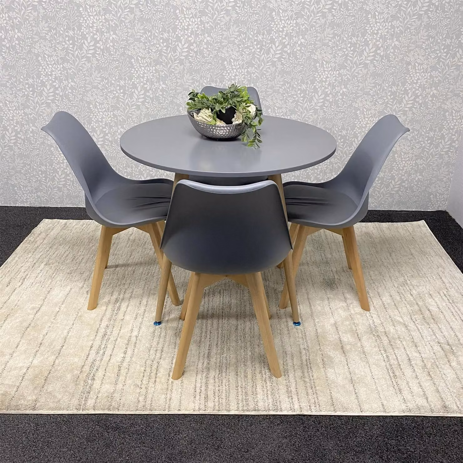 Kosy Koala Round Wooden Dining Table Set with 4 Grey Padded Chairs – 3