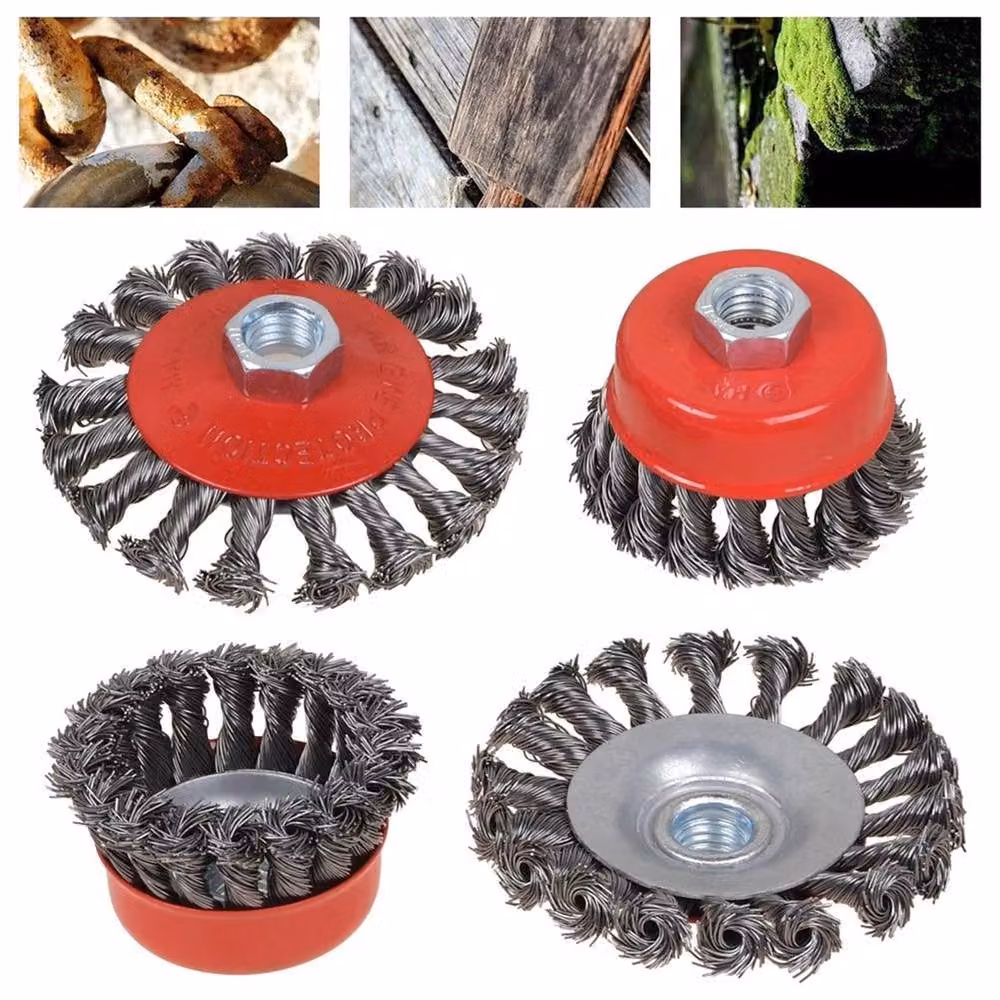 SPETLEK 4-Piece Twist Knot Wire Cup Brush Set for 115mm Angle Grinders in Red and Multicolour – 3
