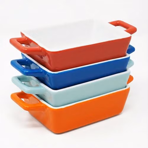 Joeji's Kitchen Set of 4 Mini Rectangular Ceramic Ramekin Baking Dishes in Multicolour
