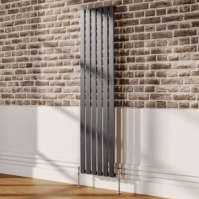 Livingandhome Vertical Steel Tall Wall Mounted Radiator, Grey, H 180 cm x W 45.6 cm x D 4.7 cm