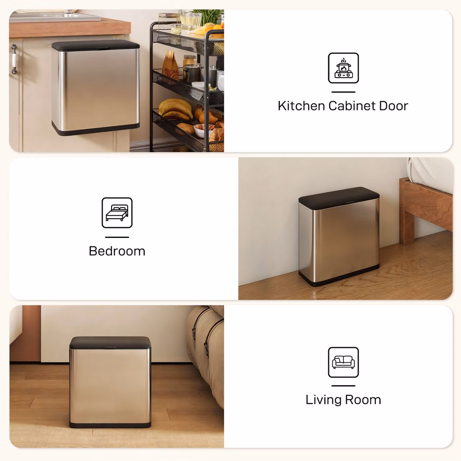 HOMCOM 8L Hanging Kitchen Bin in Silver with Flip Lid and Removable Inner Bucket – 5