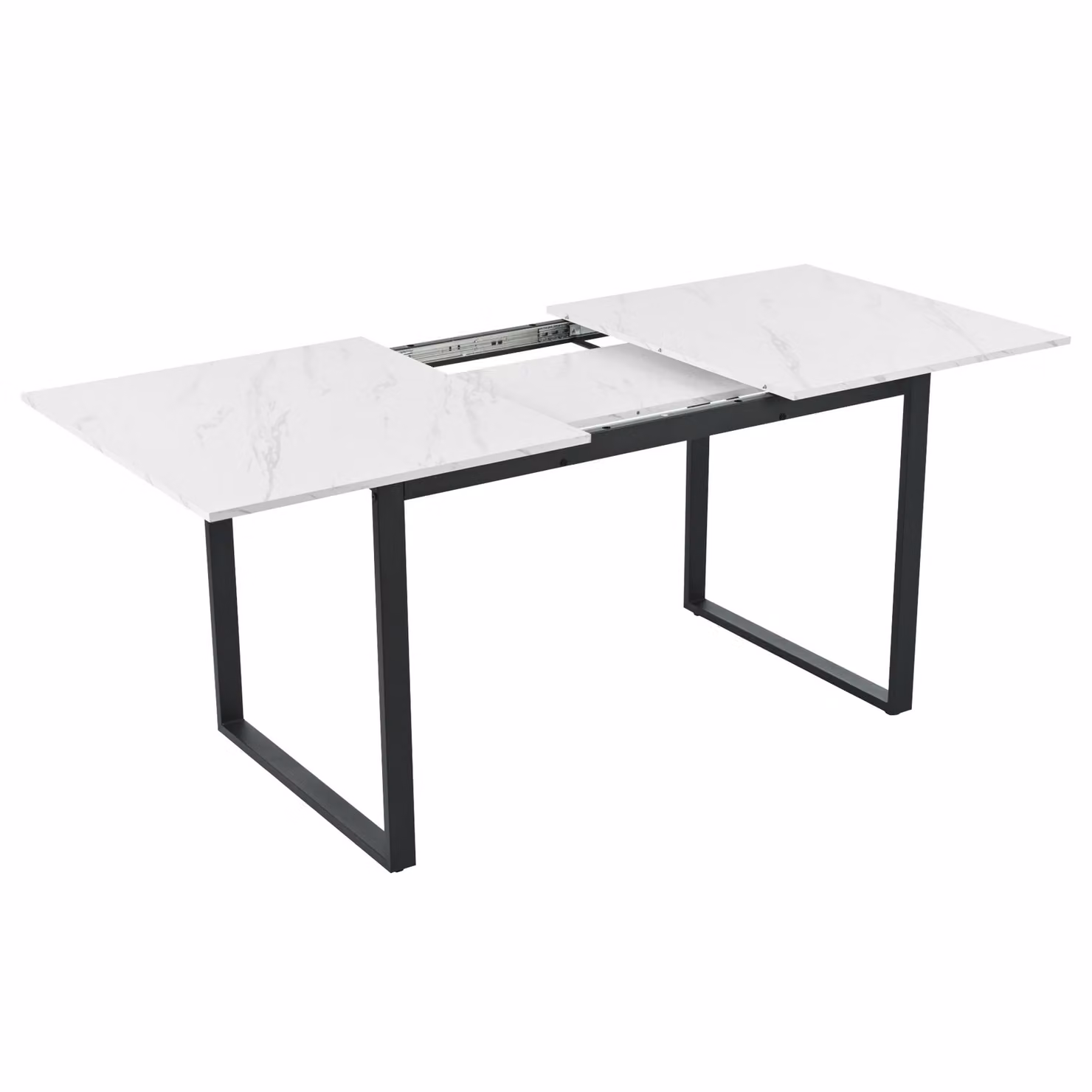 Aosom.UK White Extendable Oblong Dining Table with MDF Marble Effect Top and Iron Metal Legs, W/D/H: 180 x 80 x 75 cm – 2