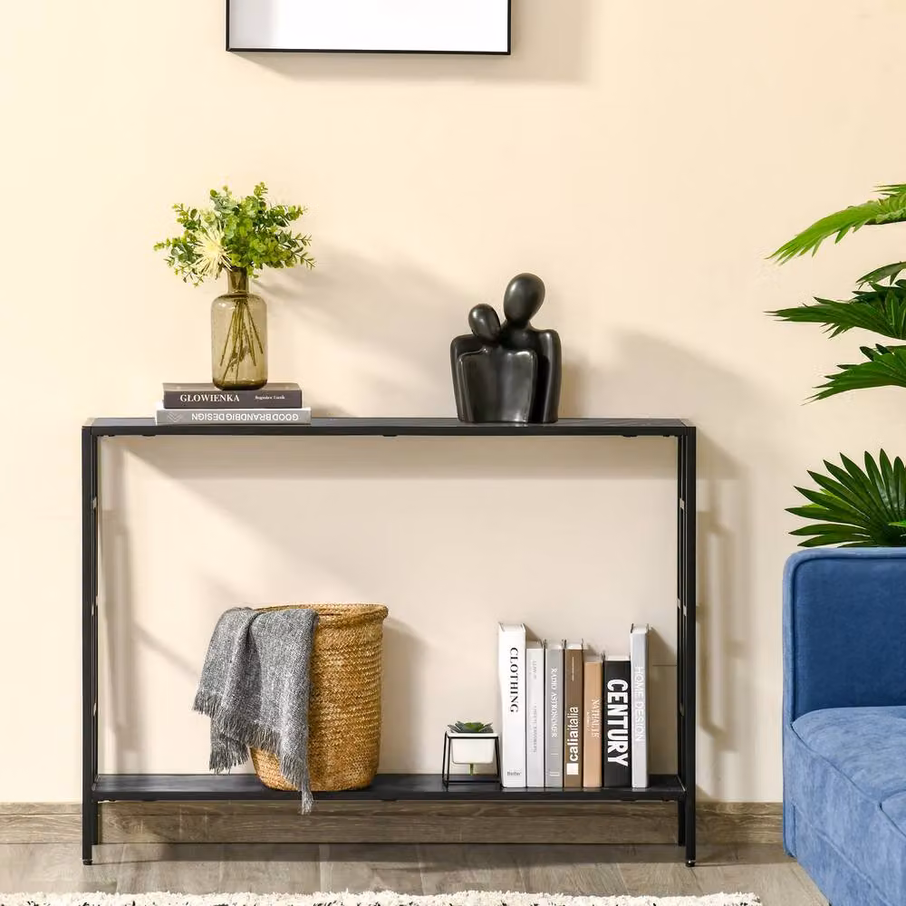 STILVORA Art Deco Console Table with 2 Shelves and Steel Frame in Grey and Black – 2