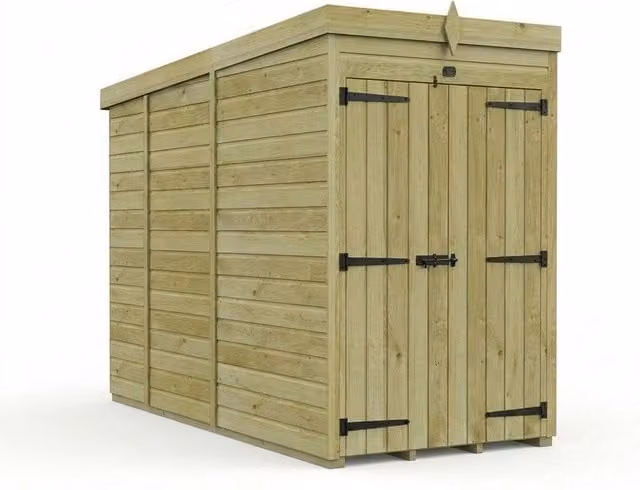 Buttercup Farm Brown Timber Pent Garden Shed with Double Doors and No Windows, W/D/H: 121.92 x 122.0 x 210.0 cm