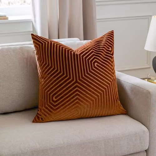 Paoletti Evoke Graphic Velvet Square Cushion in Red and Orange, W/D/H: 55 x 55 x 55 cm – 4