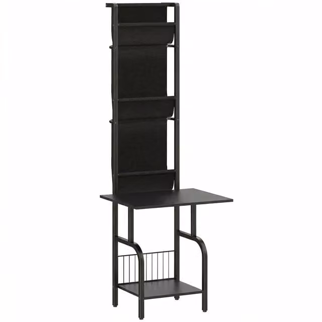 HOMCOM Black Vinyl Record Player Stand with Oxford Fabric Pockets and Bottom Shelf
