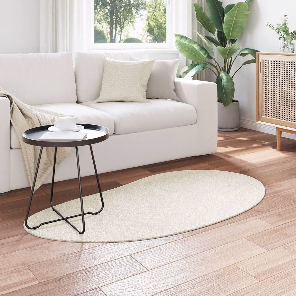 Berkfield Home Oval Area Rug in Beige and White, W/D: 80 x 150 cm, Non-Slip and Washable Polyester – 2