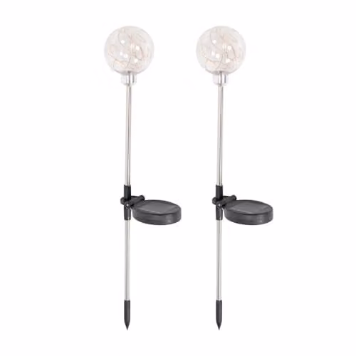 ValueLights Fairy Globe Solar Powered Outdoor Spike Lights 2 Pack in Transparent Glass with Warm White Light
