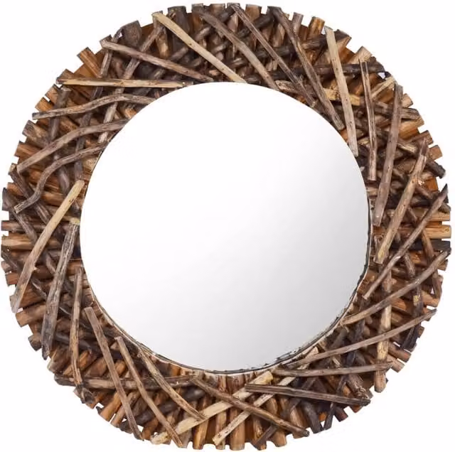 Berkfield Home Round Rustic Wood Wall Mirror, Brown, Diameter: 60 cm – 1