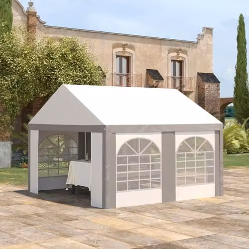 Outsunny Galvanised Steel Party Tent Marquee Gazebo with Windows in White and Grey, W/D/H: 400 x 400 x 315 cm – 3
