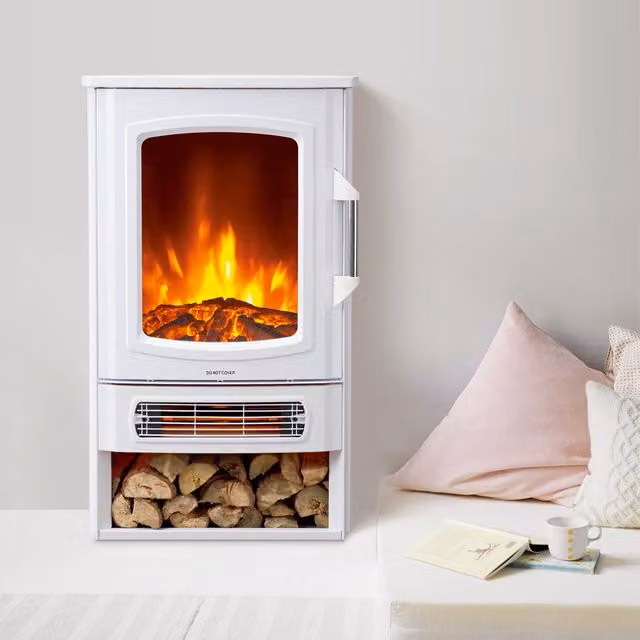 Neo 2000W Electric Heater with Realistic Flame and Log Store, White